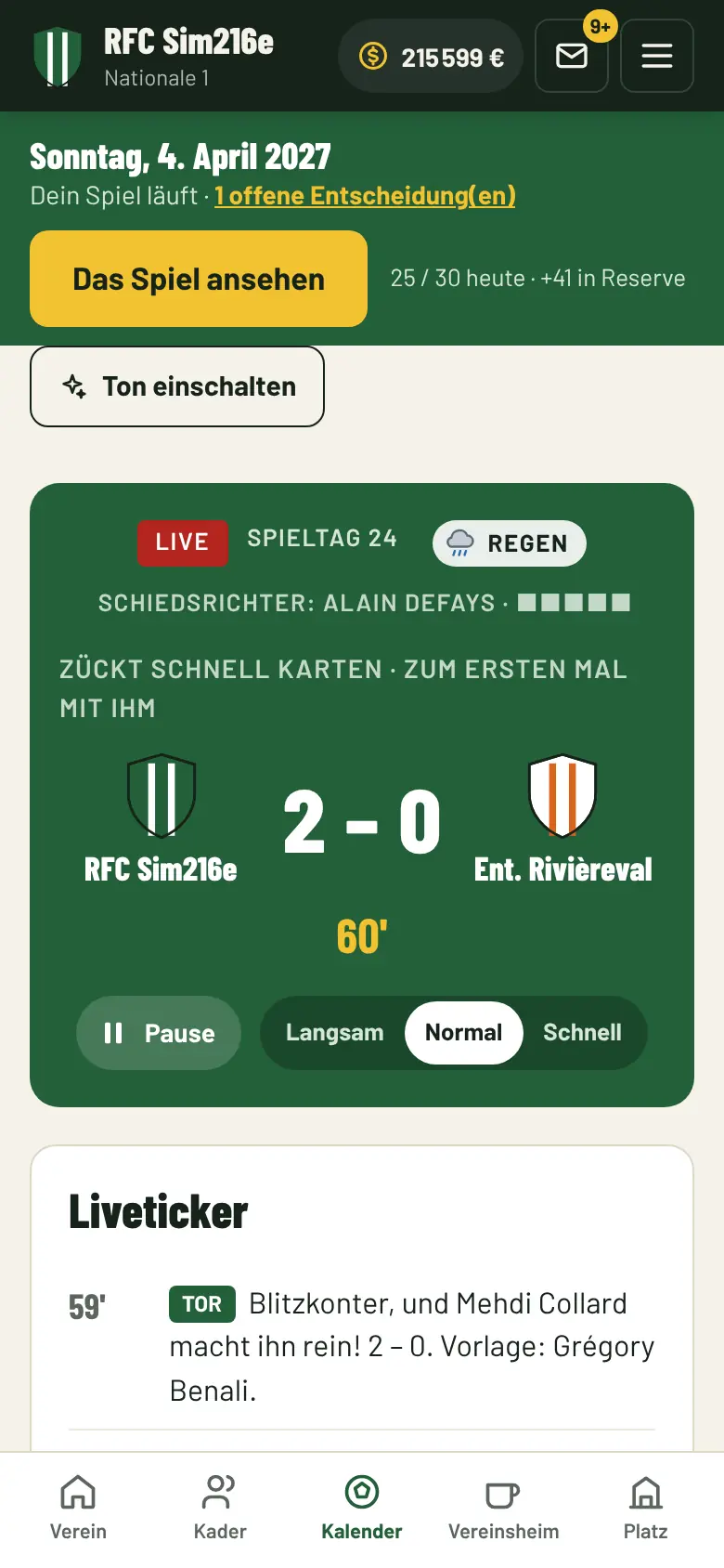 Live-Spiel: Anzeigetafel und Kommentare Minute für Minute
