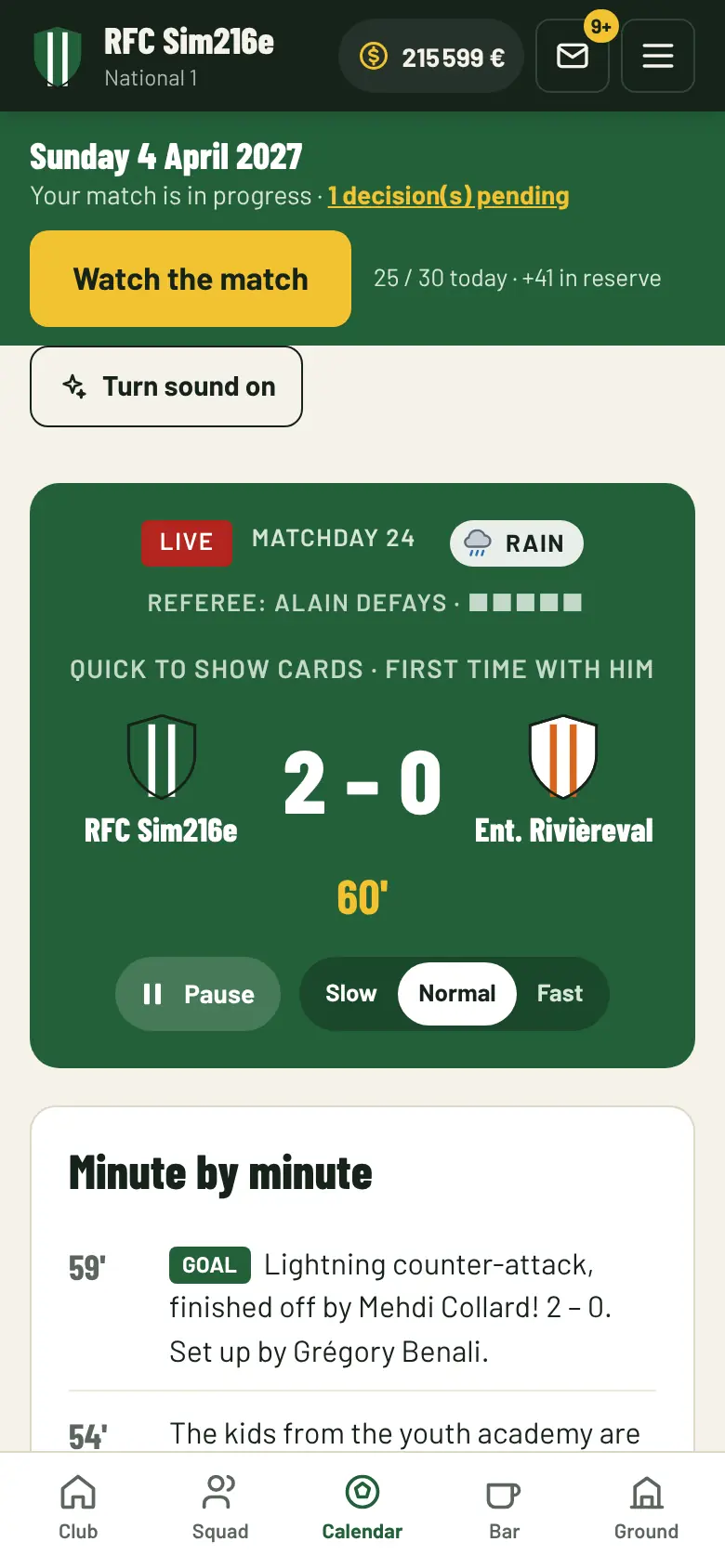 Live match: scoreboard and minute-by-minute commentary