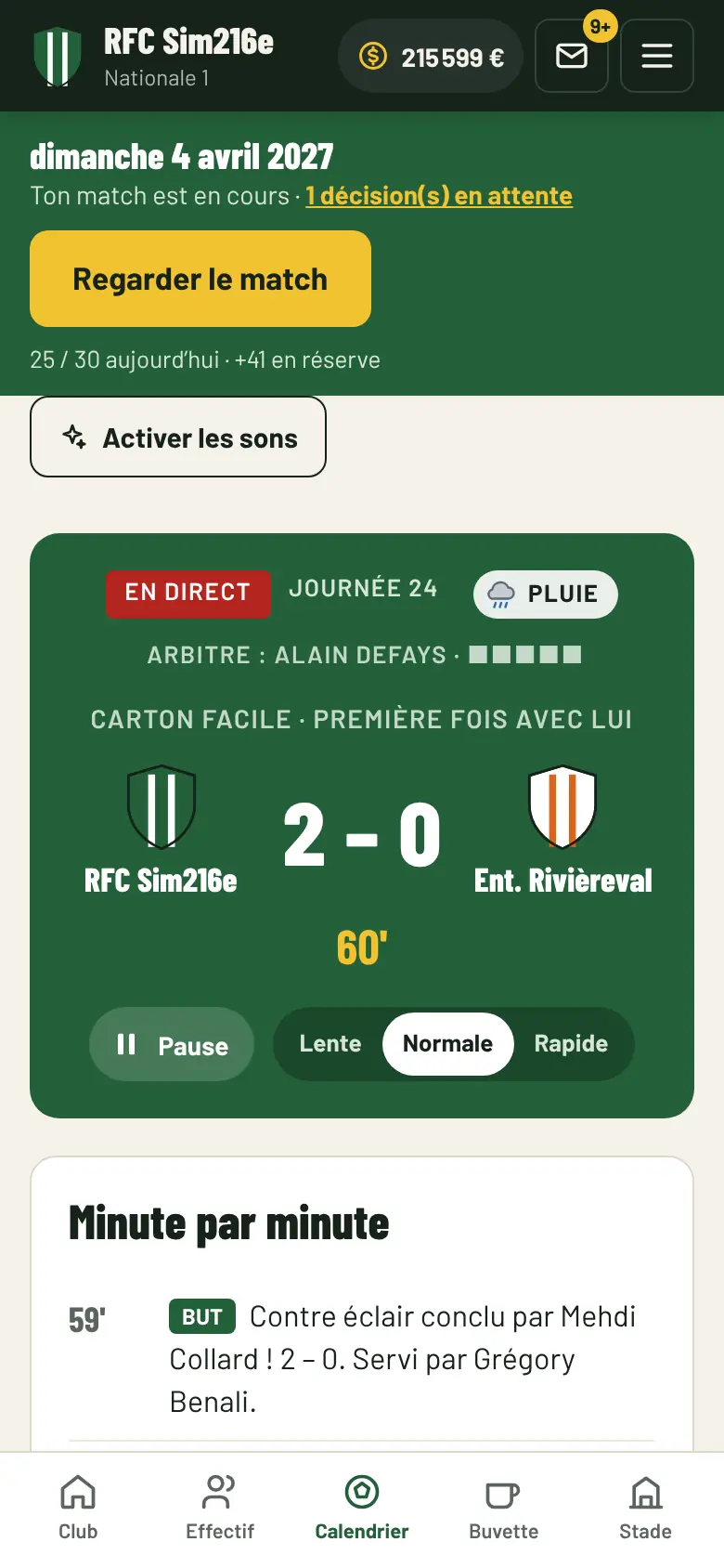 Match en direct : tableau d’affichage et commentaires minute par minute