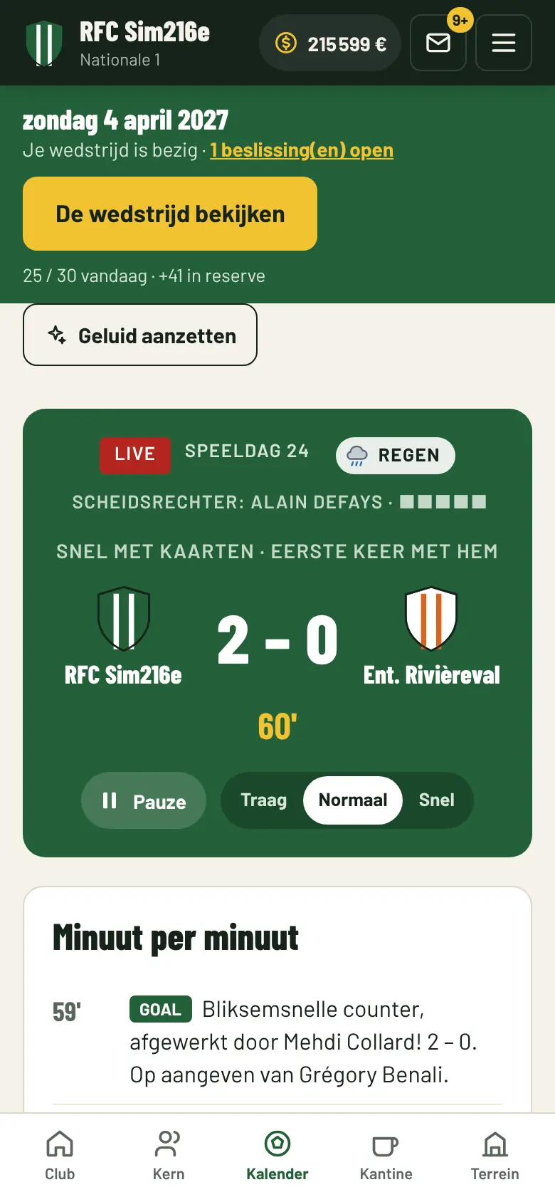 Live-wedstrijd: scorebord en commentaar minuut per minuut
